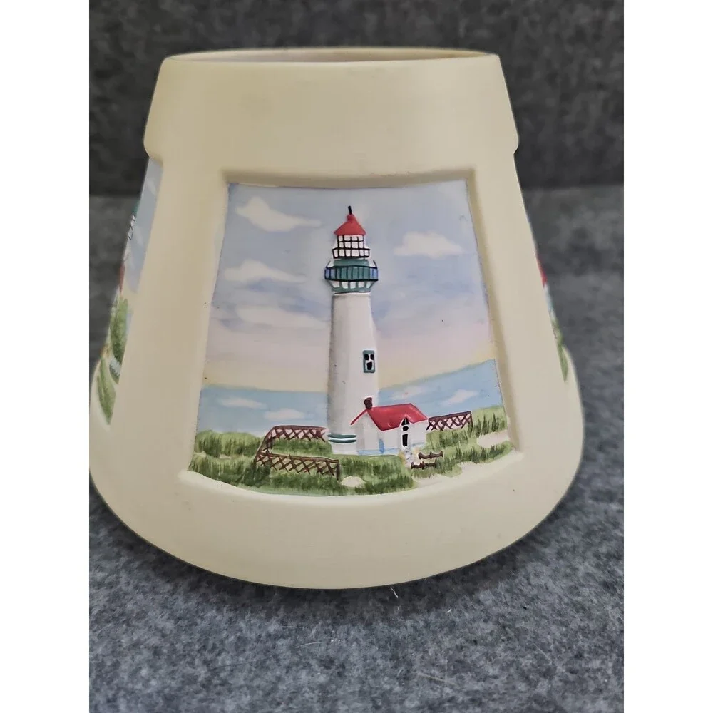 GREAT AMERICAN LIGHTHOUSES CANDLE SHADE~PORCELAIN~ Donna Elias 4 SCENES. READ